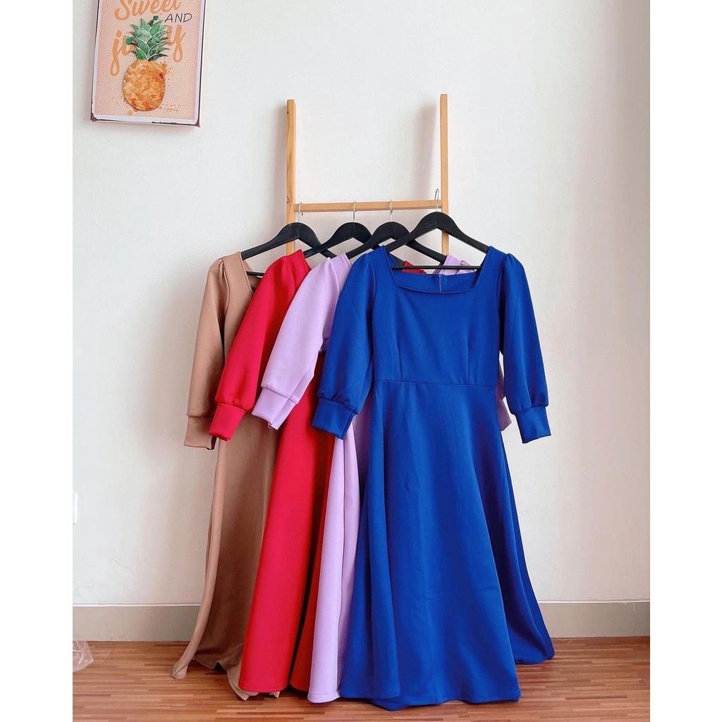 Dress Selutut Impor Hari Raya Brukat Rok Gereja Perempuan Natl Tunik Dwrs Tahun Baru Natall Drees Pe