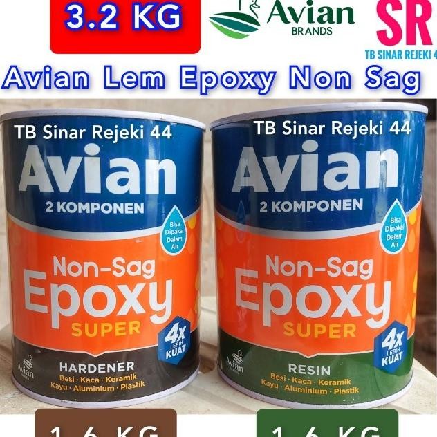 Avian Lem Epoxy Non Sag 3.2 Kg (2 Komponen X 1.600 Gram) Resin Hardener Komplit 1 Sett Warna Coklat 