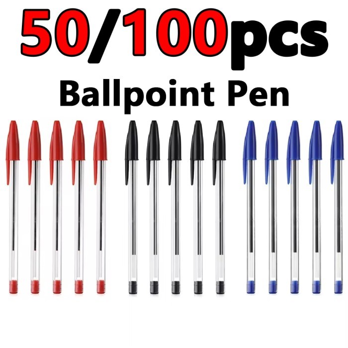 

Terbaru 50/100Pcs Ballpoint Pens 1.0mm Blue Black Plastic Ball Point Pen Student Gift School Office