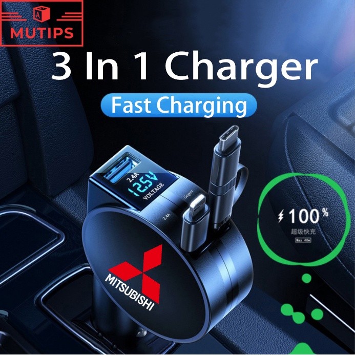 Pengisi Daya USB Ponsel Mobil Mitsubishi 3 In 1 Kabel Ekstensi Adaptor Soket Pemantik Rokok untuk Xp