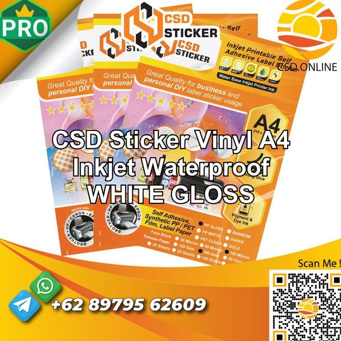 

TERMURAH - CSD Sticker Vinyl Print Inkjet A4 Waterproof Stiker Plastik -Repack 50