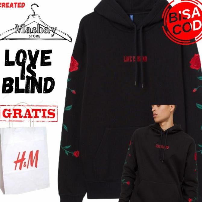 HOODIE H&M ROSE COLLECTION LOVE IS BLIND BORDIR FREE PAPER BAG HNM