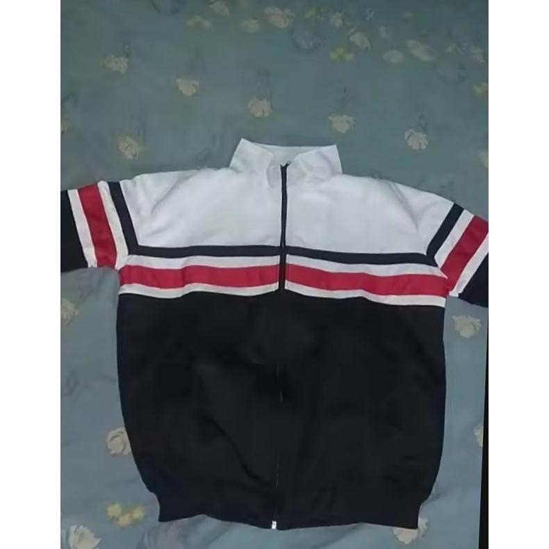 Diskon Jaket Pria/Wanita Tracktrop Kombinasi Putih Hitam Strip Merah Hig Quality
