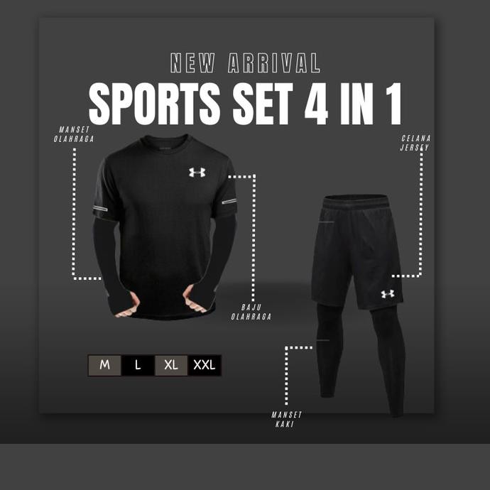 Paket Lengkap Setelan Olahraga Pria Baju Kaos Olahraga Dryfit Manset  H24ID