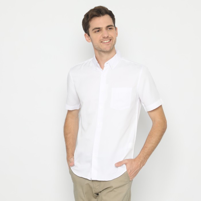 Platini Kemeja Polos Putih Pendek Polinosic 63014