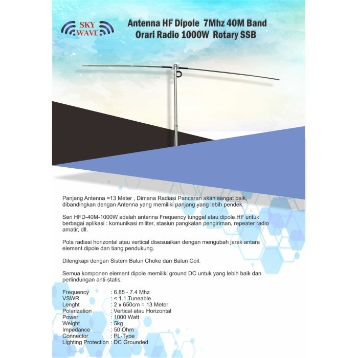 Promo Antenna Hf Dipole 7Mhz 40M Band Orari Radio 1000W Antena Rotary Ssb