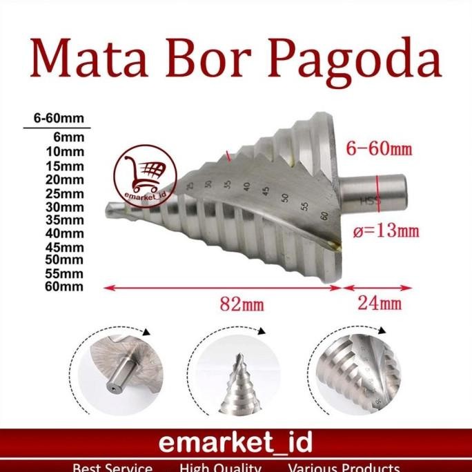 Mata Bor Pagoda 6-60Mm / Step Dril Drill Spiral / Kerucut Cone Besi