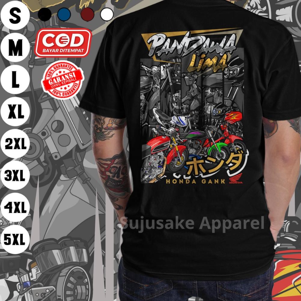 Promo T-Shirt Pria Honda Gank Pandawa 5 Lima Herex Jatim Cb Gl Mp Megapro Gl100 C70 Pitung Distro Or