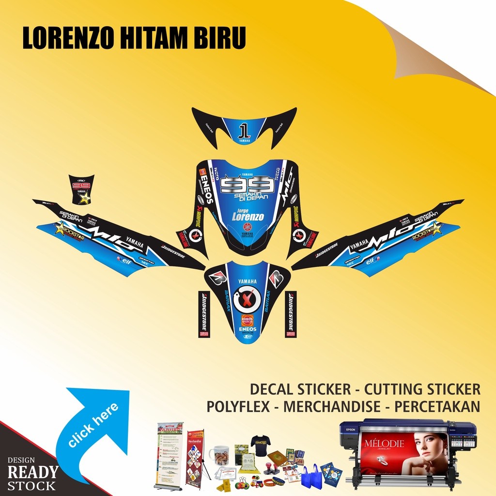 DECAL STICKER YAMAHA MIO SMILE LORENZO HITAM BIRU
