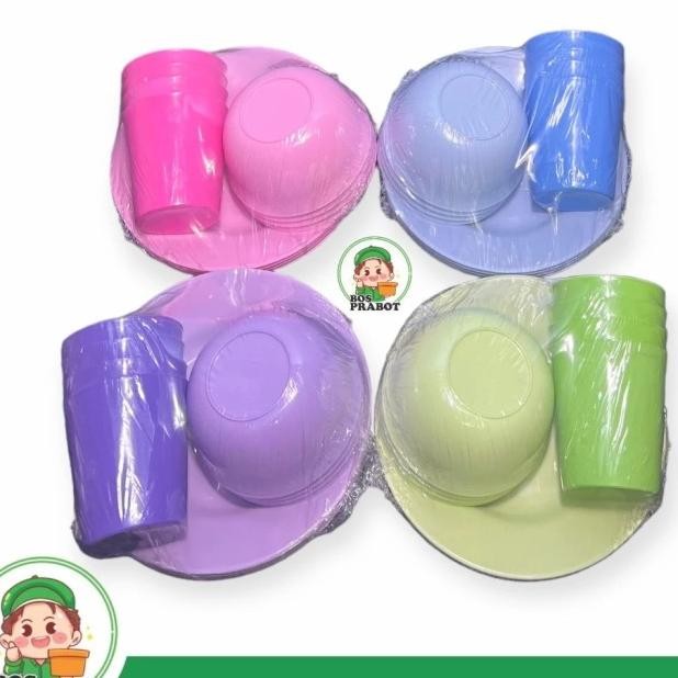 Paket Piring Mangkok Gelas Plastik Isi 12Pcs/ Set Piring Mangkok Gelas