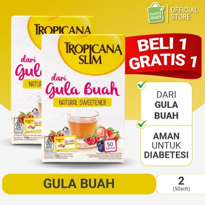 

Twin Pack - Tropicana Slim Gula Buah 50 Sachet - Pemanis Alami