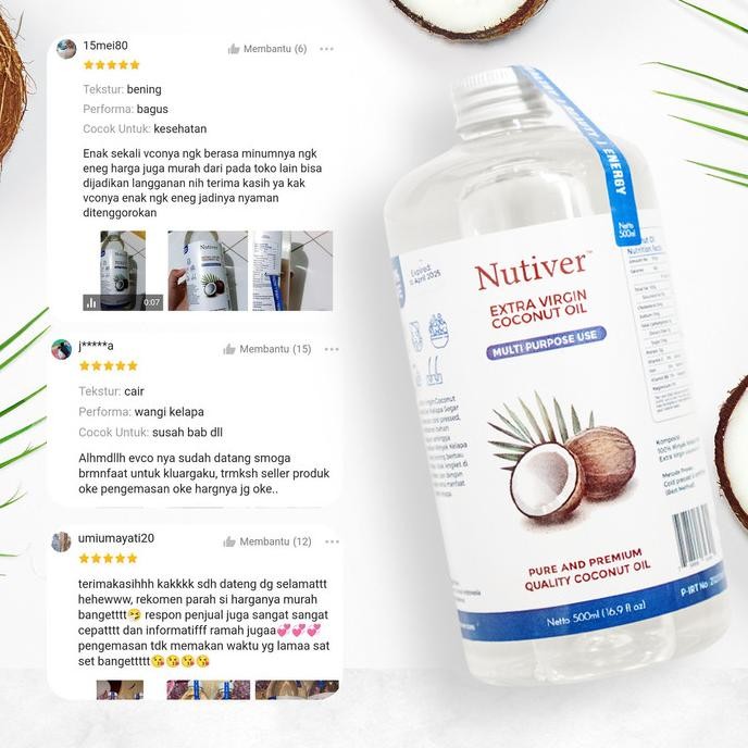 

Nutiver Extra Virgin Coconut Oil / Premium VCO 500ML - Minyak Kelapa