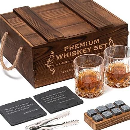 

TERLARIS - Vintage Wooden Box Whiskey Diamond Glass-Stones Gift Set