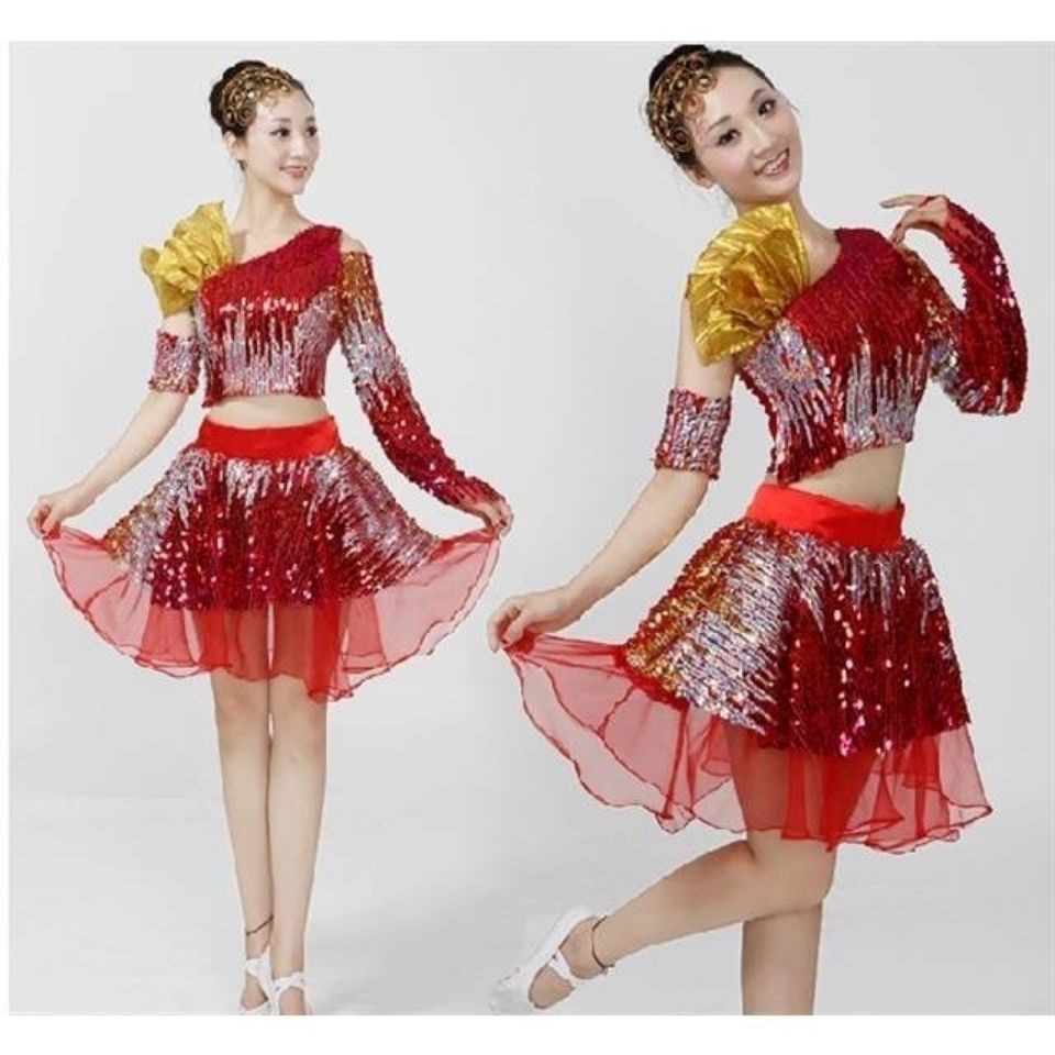 Gaun Pendek Kecil Gembung Panggung Berpayet Kostum Performa Dewasa Setelan Wanita