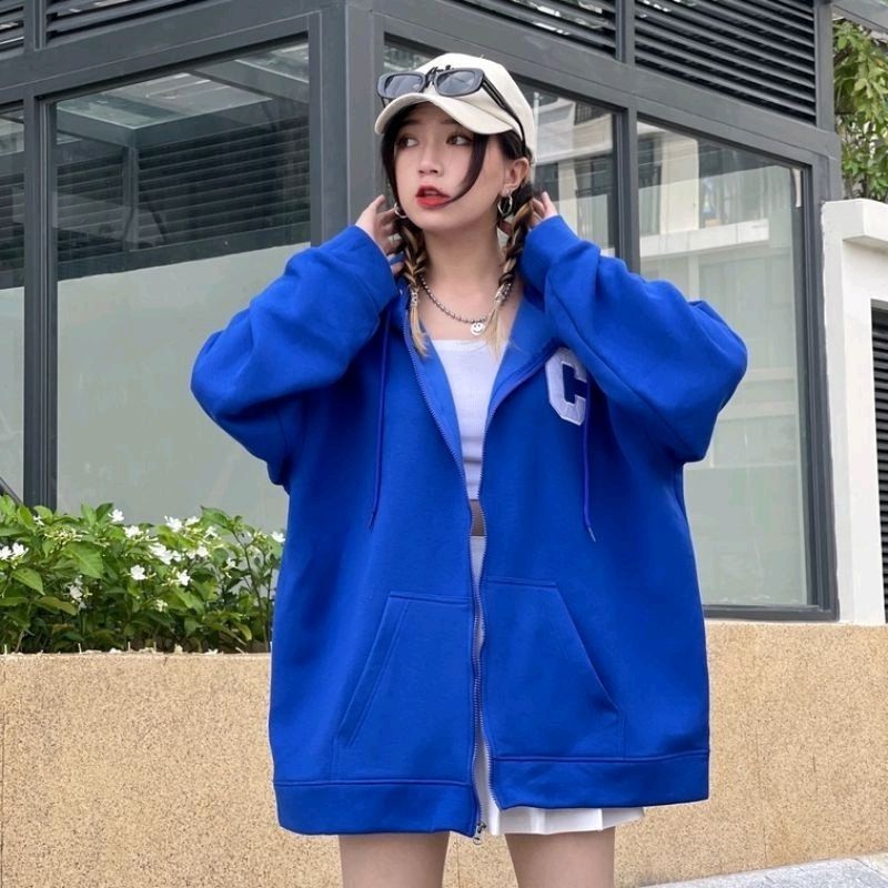 Felizo Jaket Zip Hoodie SIMPLE Logo C Sablon Simple Korean Ulzzang Style Big Size S M L XL 2XL 3XL 4