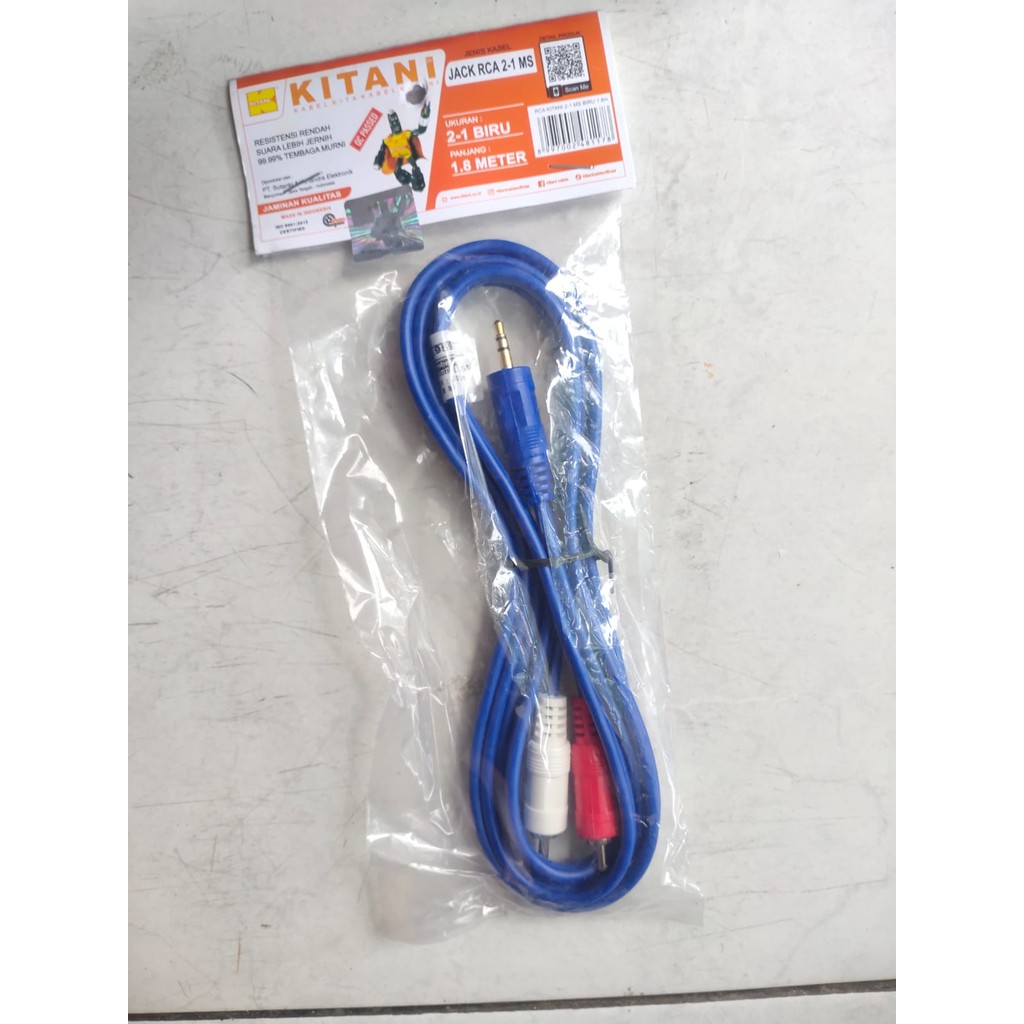 Kabel Aux 2 in 1 Jack Audio HP 3,5mm ke 2 RCA Original Kitani 180 cm RCA 2IN1 To Mini Stereo Male 3.