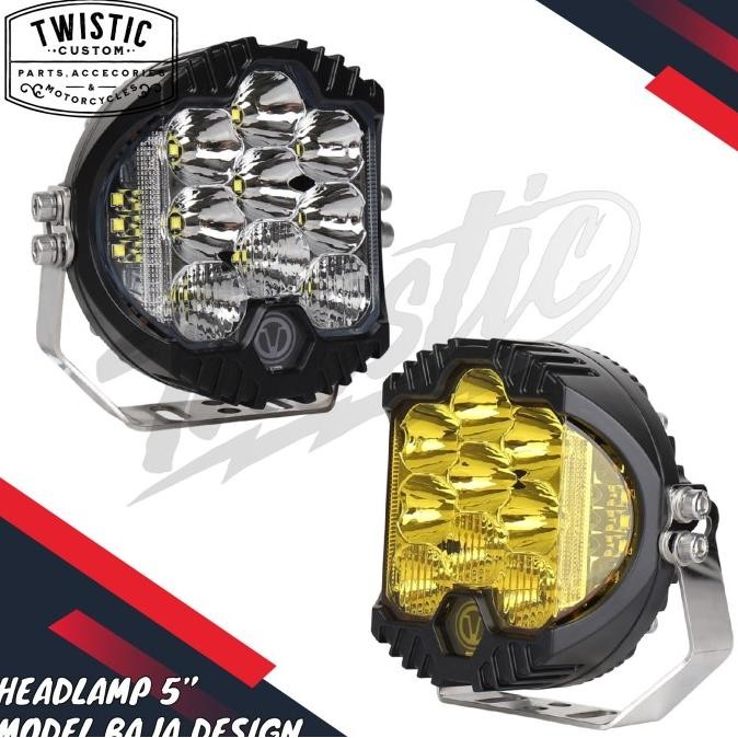Headlamp Lampu Depan Model Baja Design Replika Lampu Tembak Sorot Bumper 5 Inch Led Motor Harley Dav