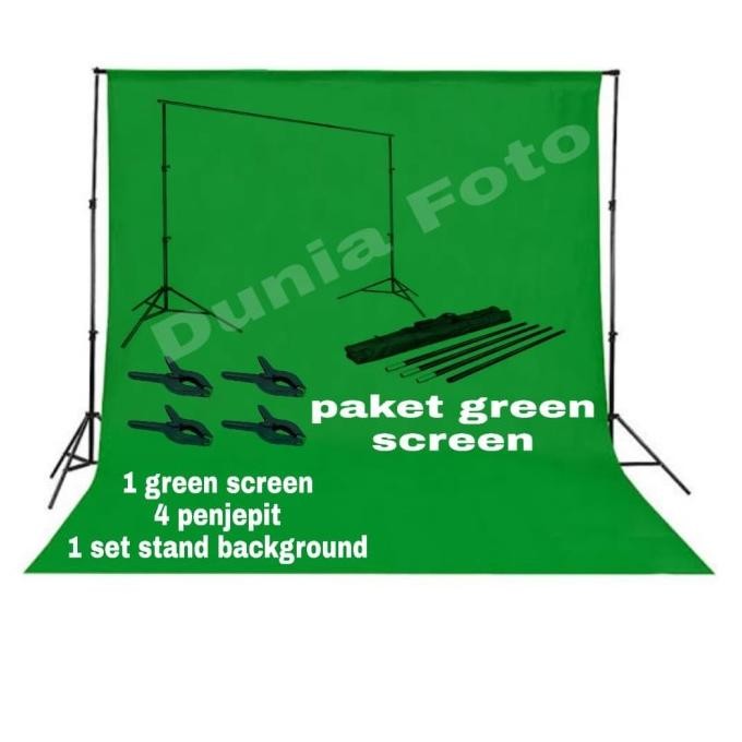 Green Screen 2,5X3M Paket Lengkap Stand Background + Penjepit Berkualitas