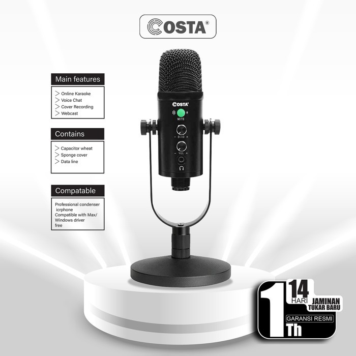 Terbaru Costa Cm-U100 Microphone Usb Professional Condenser Podcast,Vocal
