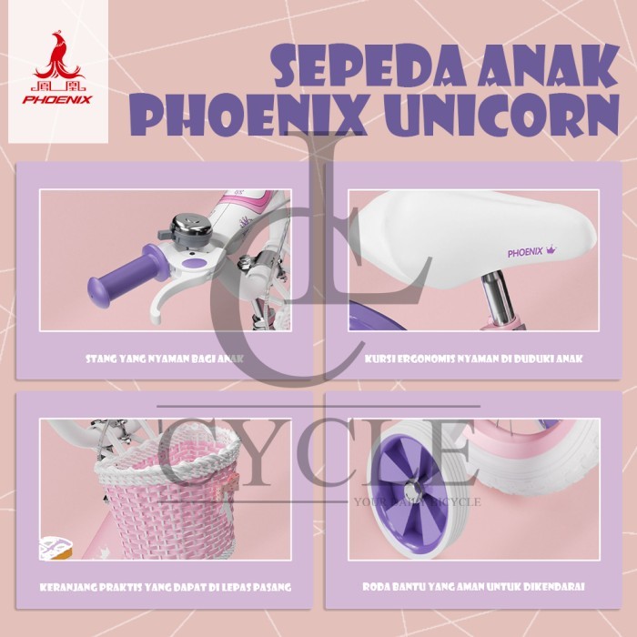 Sepeda Anak Perempuan Phoenix Unicorn - 12, 14, 16 Dan 18 Inch