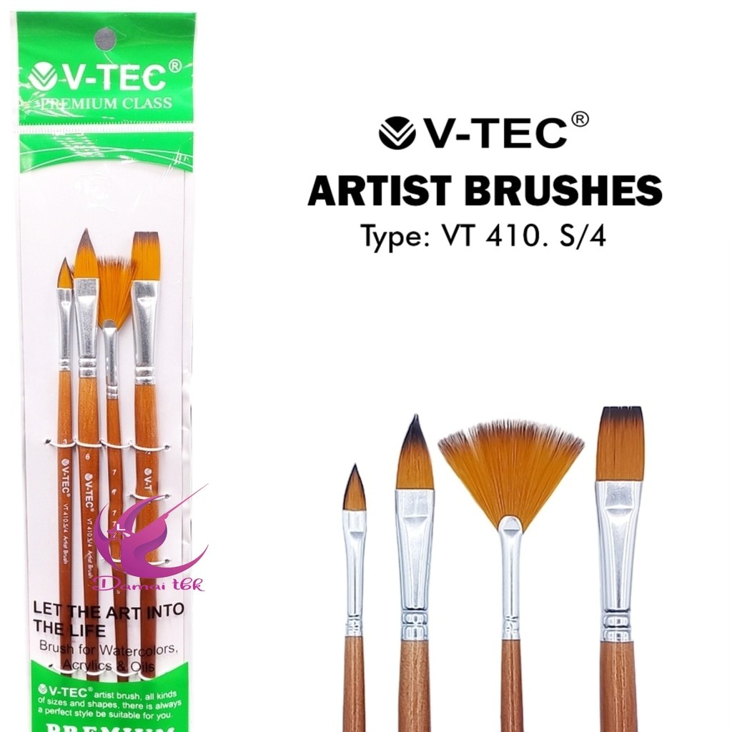 

V-TEC ARTIST BRUSHES TYPE VT 410.S/4 NO 3, 6, 7, 1/2 - KUAS LUKIS SET ISI 4 PCS