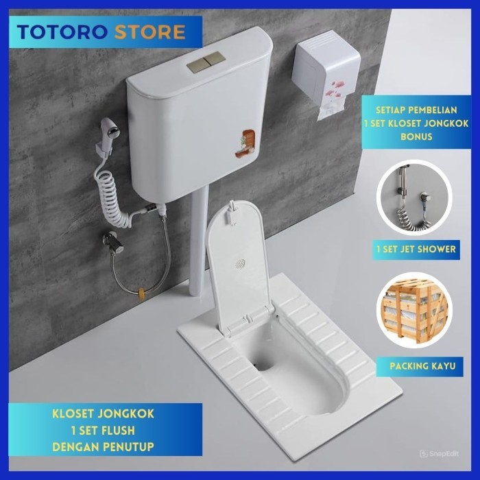 Terbaru Toilet Flush Kloset Jongkok Mr.Tao 1Set Dengan Penutup Kloset Otomatis