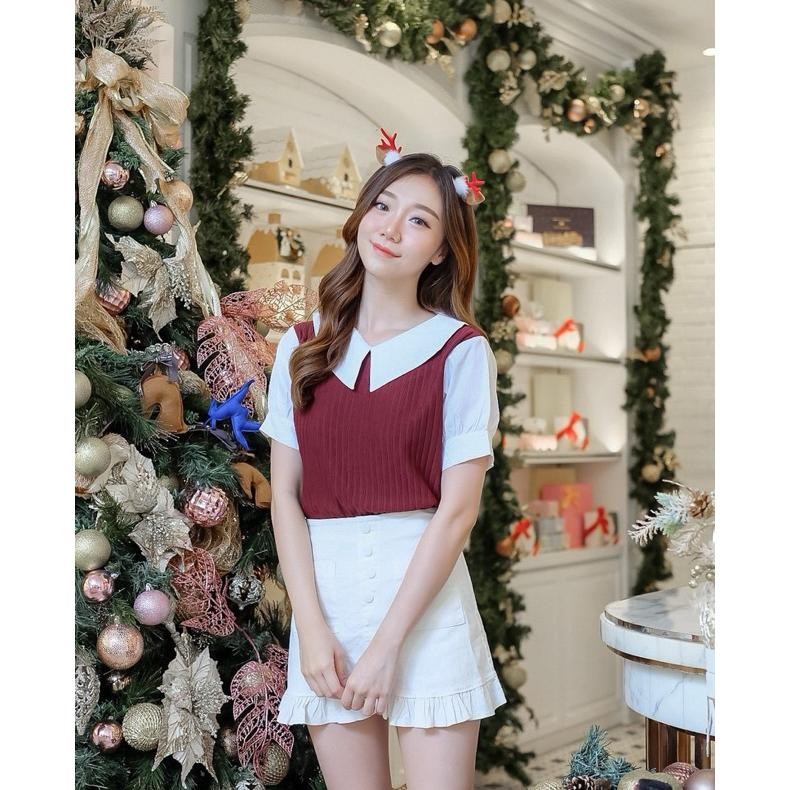 [Cottonbells] Baju Premium Christmas Collection Rachel Kombi Plaid Tied Top (Gt - B 12638)