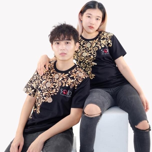 Klamben Kaos Oblong Couple Kembaran Distro Solo Dewasa Uni Batik Bunga Mawar Hitam