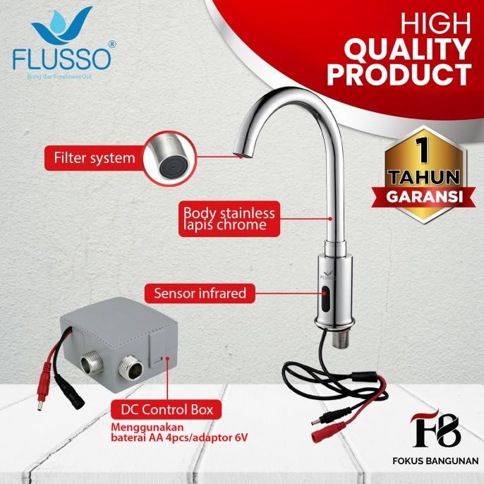 Flusso Kran Angsa Sensor Otomatis / Keran Wastafel Tanpa Listrik