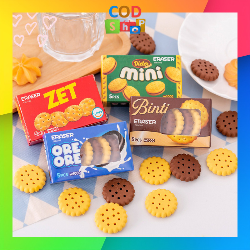 

murah COD - S6299 Eraser Lucu 5 in 1/ Penghapus Motif Biskuit premium