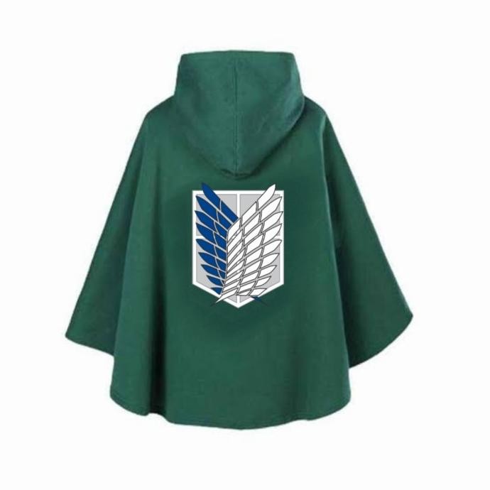 JUBAH ATTACK ON TITAN ANAK DAN DEWASA BAHAN FLEECE WARNA HITAM/HIJAU