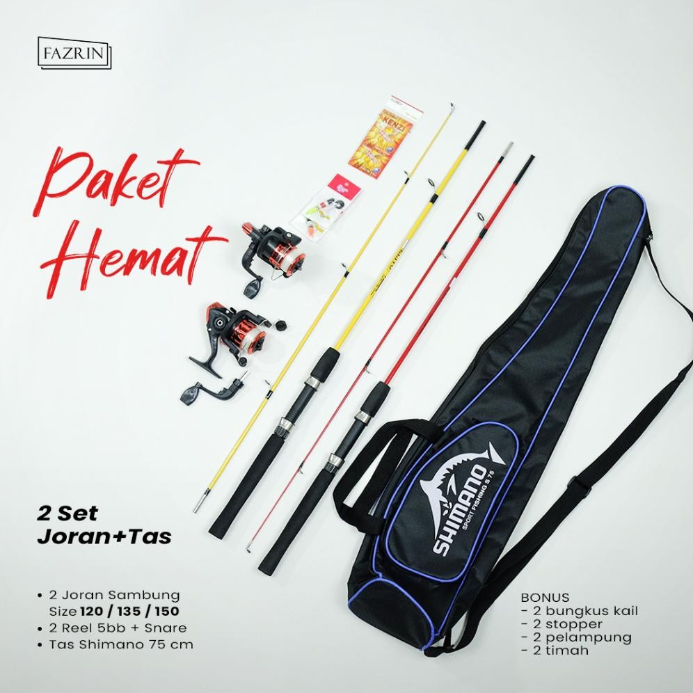 2 Set Full Alat Pancing Joran Sambung Lengkap Joran Uk 120-150cm Bonus Tas Ukuran 75cm 2 Reel Audrey