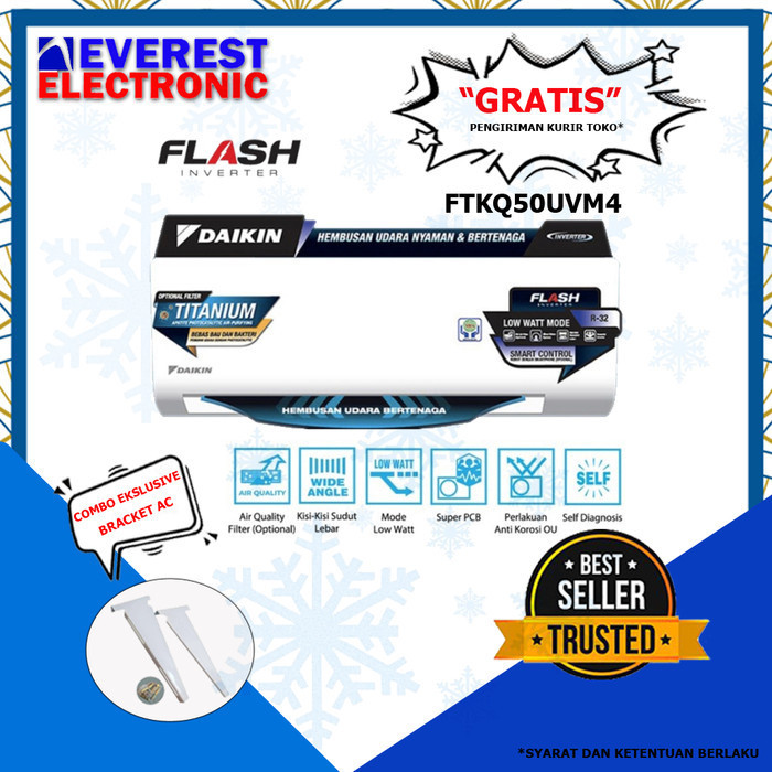 AC DAIKIN FLASH INVERTER FTKQ50UVM4 FTKQ 50 UVM4 2PK