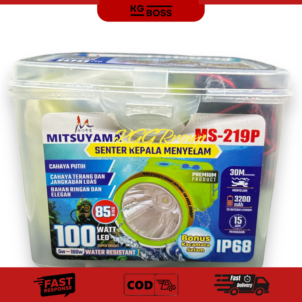 MITSUYAMA SENTER KEPALA SELAM 100W MS219P PUTIH HEADLAMP DIVING 100W MS 219 P