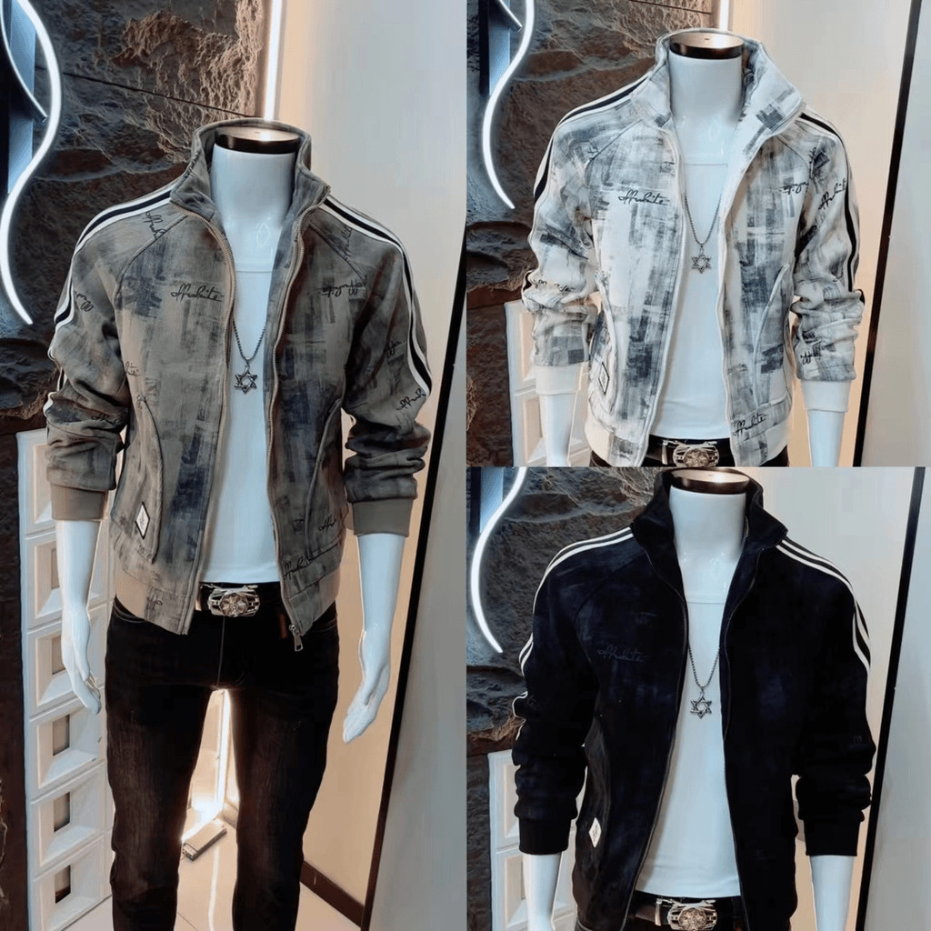 Men's Fashionable Chanel-Style Jacket: Retro Patterned Long Sleeve Coat