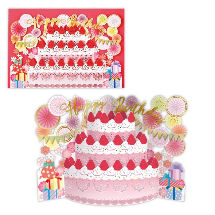 Greeting Card- Hallmark -Strawberry Cake- Birthday Card- 3D Pop-Up-Jp Stok Terbatas