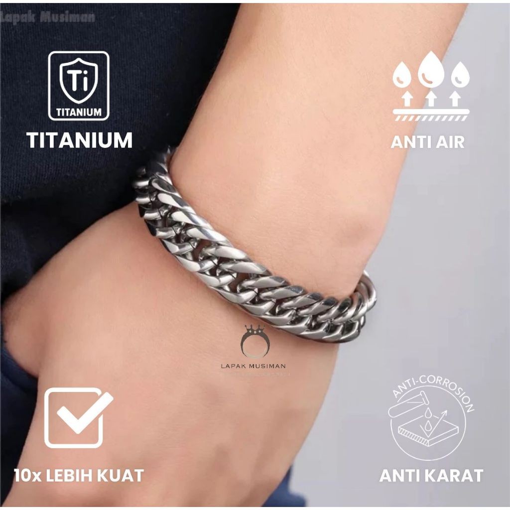 Gelang Pria Rantai Titanium Asli Original Anti Karat