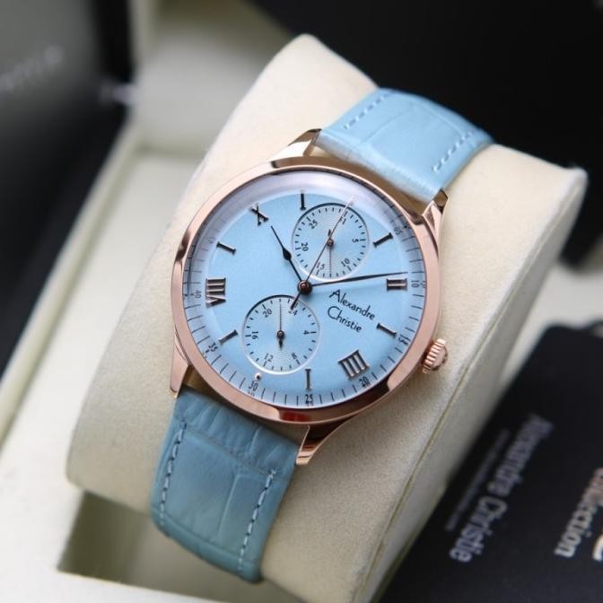 ALEXANDRE CHRISTIE AC2943 AC 2943 ROSEGOLD LIGHT BLUE JAM WANITA