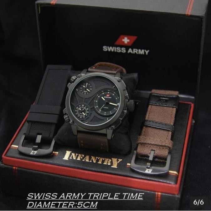 Jam tangan pria swiss army infantry triple time free 2 tali [terbaik]