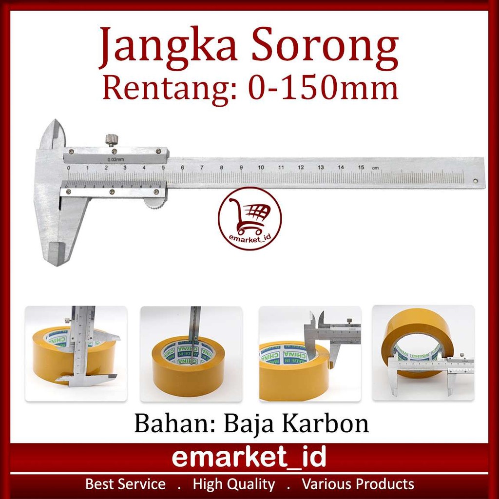 

EM Jangka Sorong 0-150mm Baja Karbon AI34 / Sigmat Caliper Vernier Kaliper / Sketmate Sketmat / Pengukur Dimensi / Meter Manual