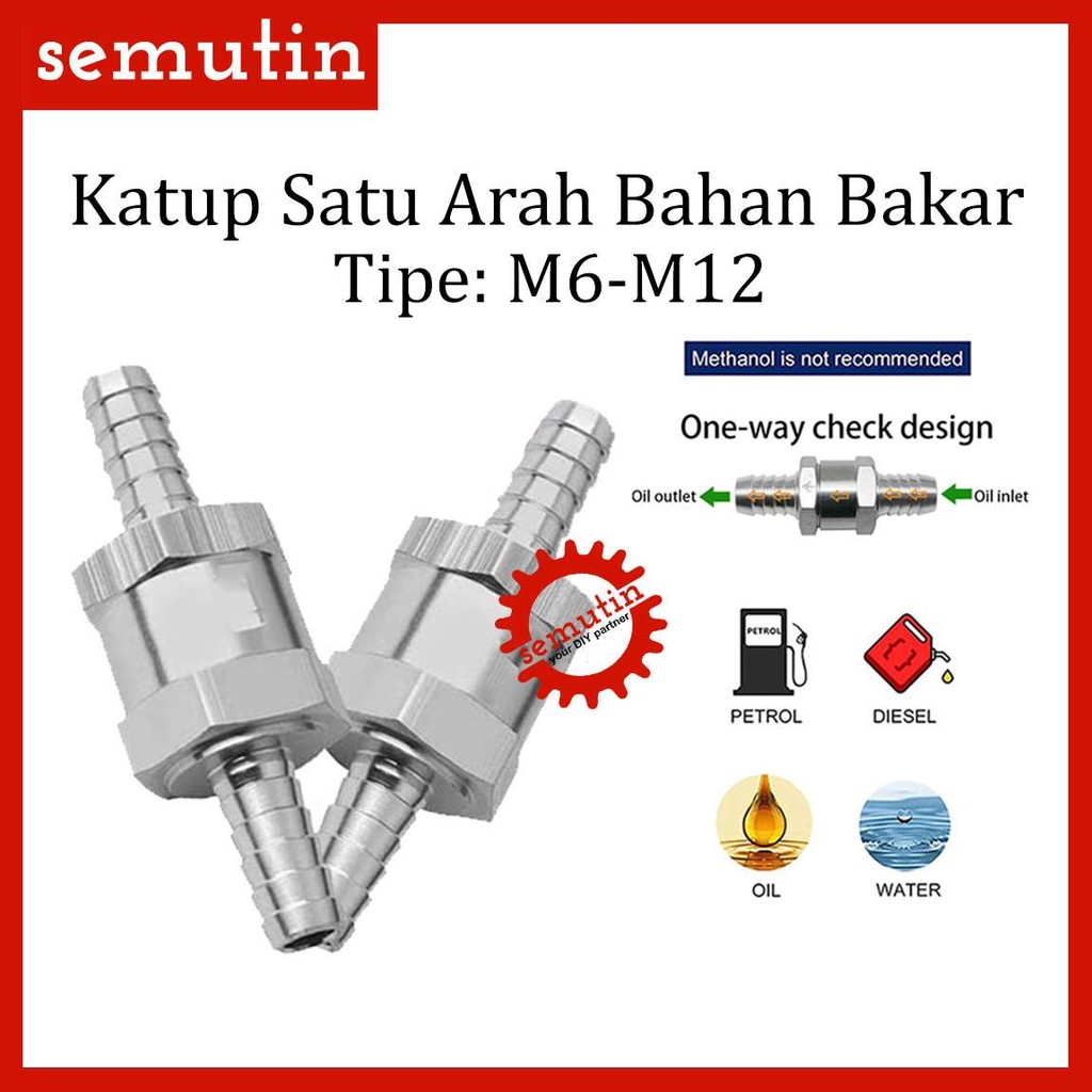 Satu Katup Arah Bahan Bakar 6-12mm AH94 SM / Check  Valve One Way Fuel / Return Aluminum Foot / Sola