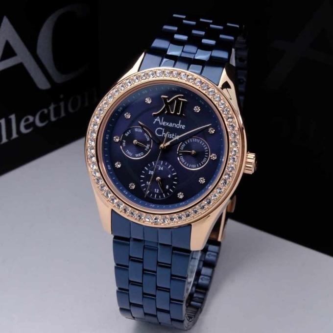 ALEXANDRE CHRISTIE AC2496 AC 2496 BLUE ROSEGOLD JAM TANGAN WANITA ORIG