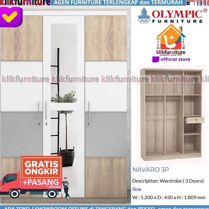 Lemari Navaro Olympic 3 Pintu Cermin Minimalis