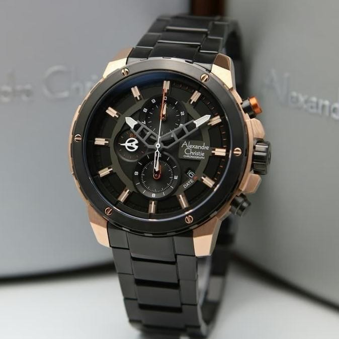 ALEXANDRE CHRISTIE AC6530 AC 6530 Chronograph Black Rosegold jam Pria