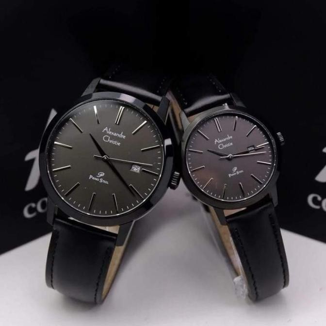 ALEXANDRE CHRISTIE AC1007 AC 1007 BLACK COUPLE JAM TANGAN KULIT ORI