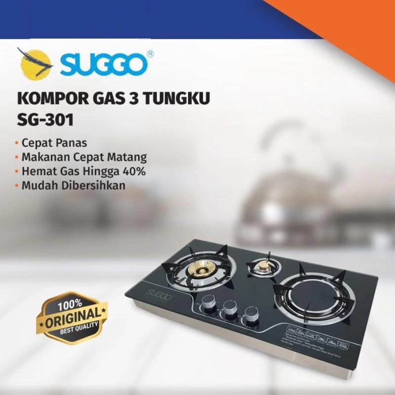 BARAKATI - Kompor Tanam SUGGO 3 Tungku SG-301/Kompor Tanam 3 Tungku SUGGO/Kompor Kaca Bara Infrared 