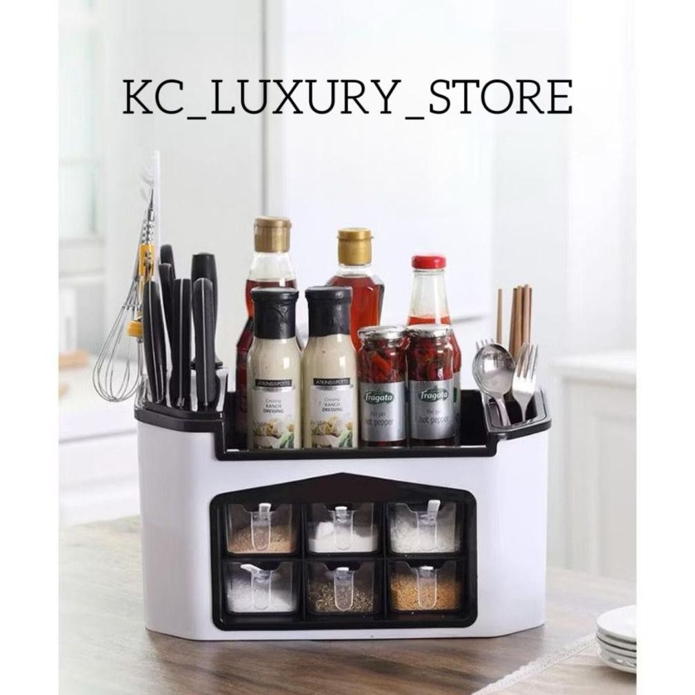 KC RAK BUMBU DAPUR SERBAGUNA RAK BUMBU 6 SEKAT RAK BUMBU PLASTIK TEMPAT PENYIMPANAN BOTOL MINYAK KEC