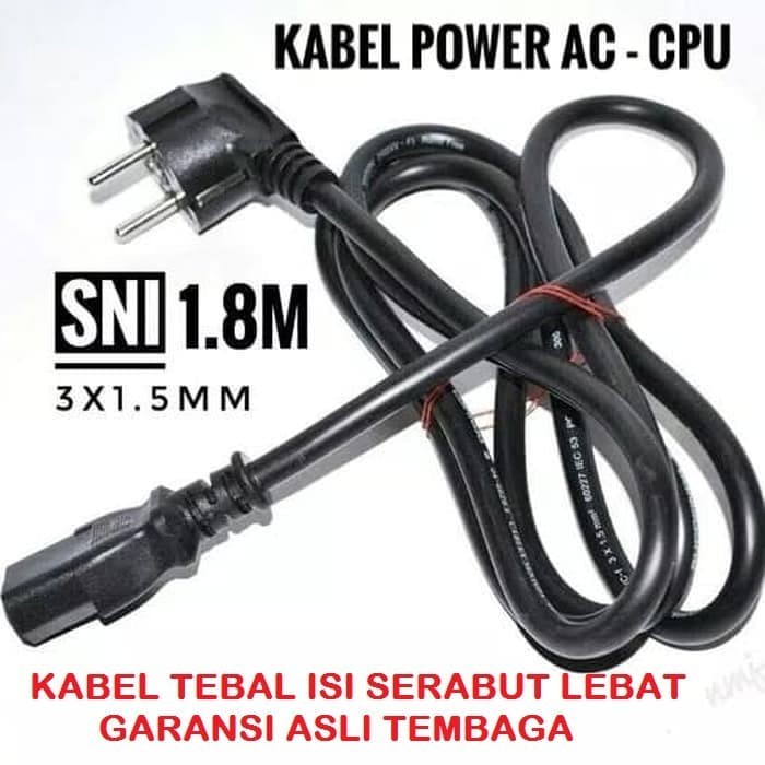 Kabel power Cord Ac Cpu Monitor Kabel Ups 1.8M 3x 1.5mm Sni sucofindo DISKON