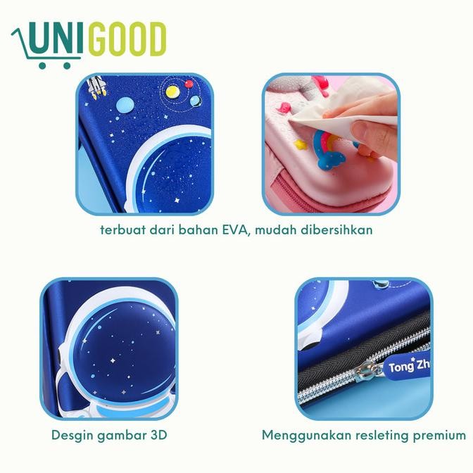 

UNIGOOD - Tempat Kotak Pensil Anak 3D Motif Timbul Hardcase Astronot U - space d NS