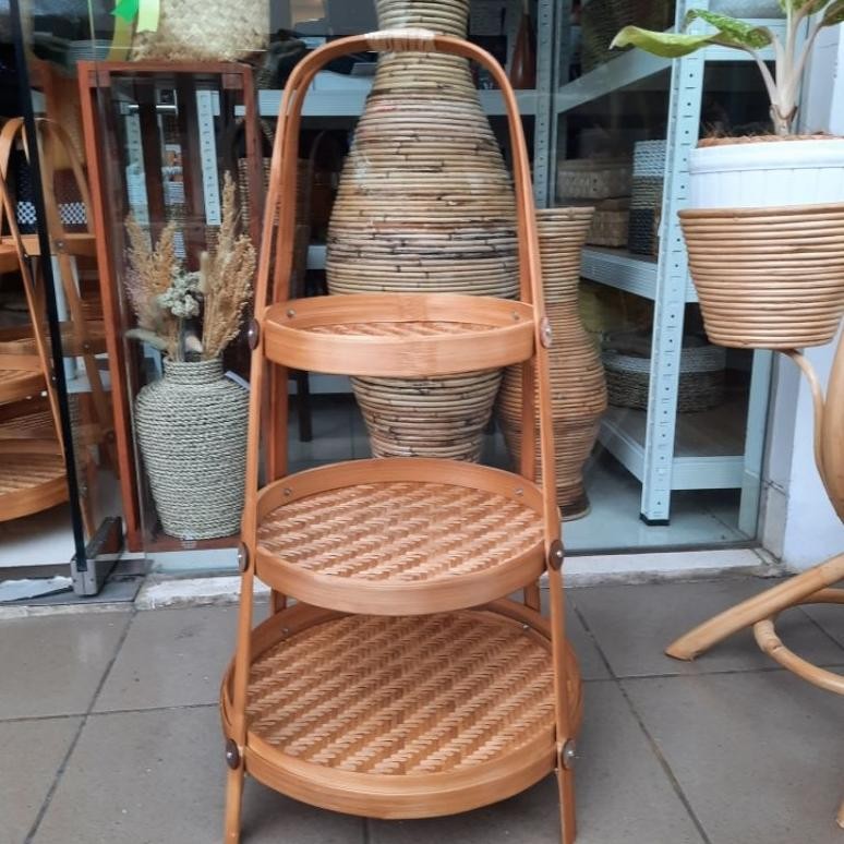 Wadah Rak Bawang Bambu Bulat Rak Bumbu susun Rak Anyaman Bambu Rak Dapur